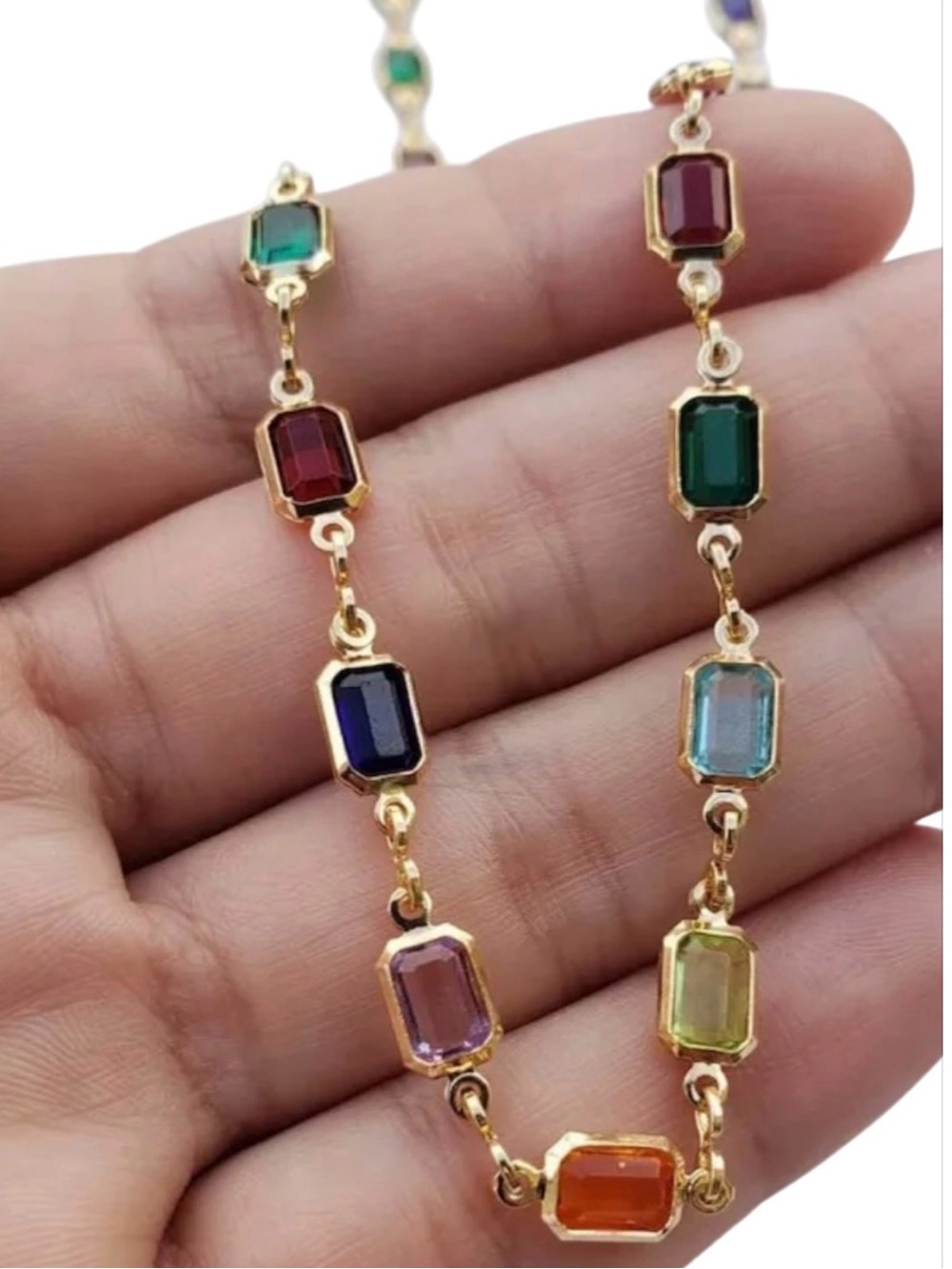 Multicolor Gemstone Doublesided Link Necklace NWT Gold Plated